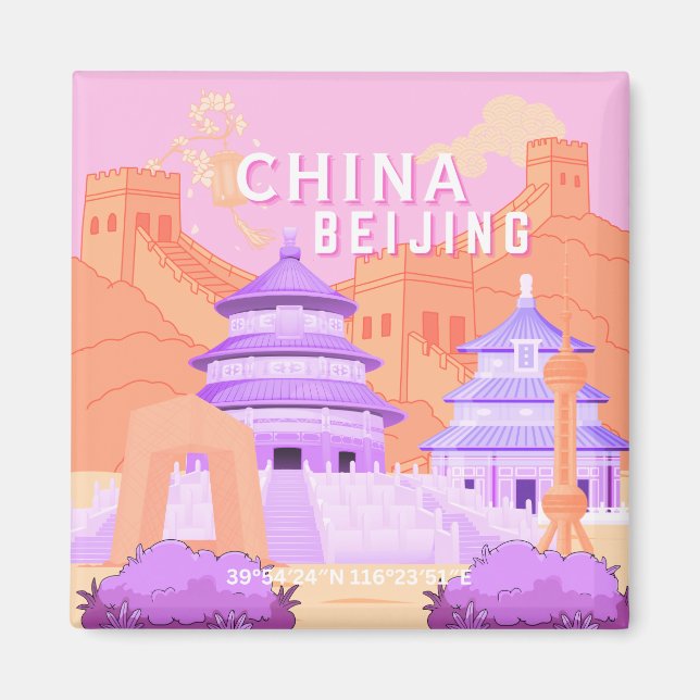 Peking Kina Resaaffisch | Rosa & Lavendel Konst Magnet (Framsidan)