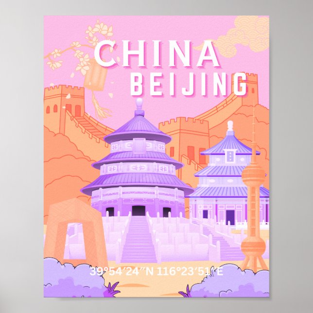 Peking Kina Resaaffisch | Rosa & Lavendel Konst Poster (Framsidan)
