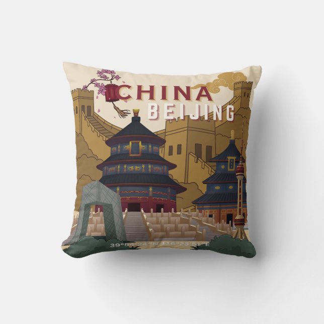 Peking Kina Resaaffisch | Vintageillustration Kudde (Framsida)