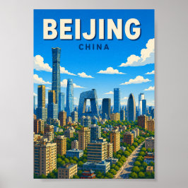 Peking Kina Siluett Modern Stadspanorama Poster