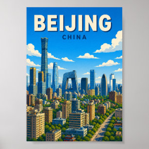 Peking Kina Siluett Modern Stadspanorama Poster