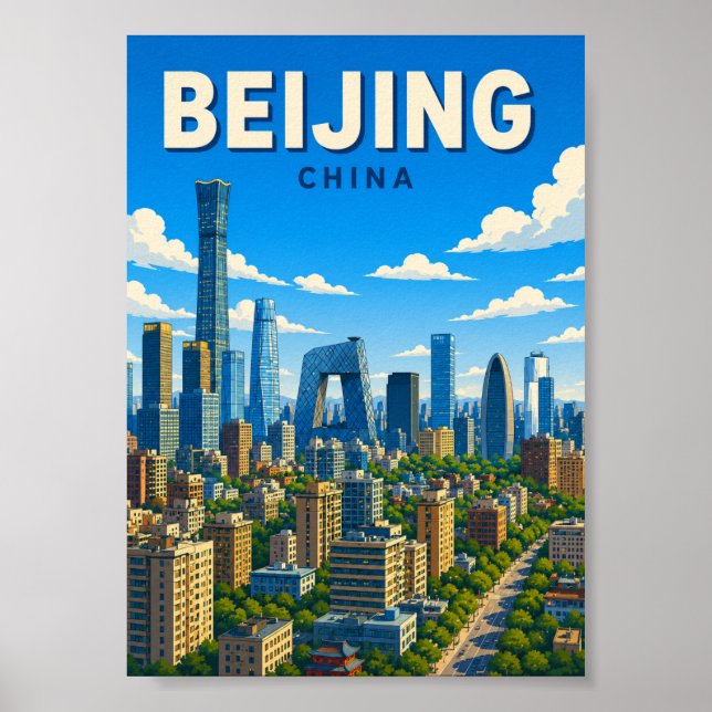 Peking Kina Siluett Modern Stadspanorama Poster (Framsidan)