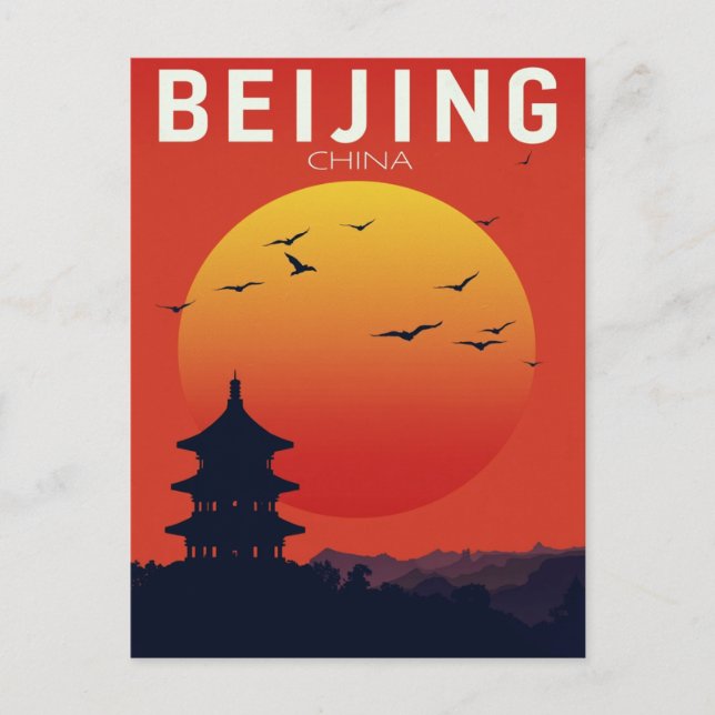 Peking Kina Tempelsolnedgång Vykort (Framsida)