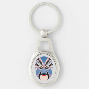 Peking opera makeup Lu Meng Ovalt Silverfärgad Nyckelring