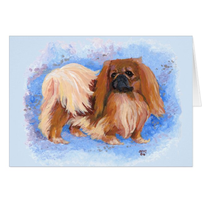 Pekingese Äkta Blå Hälsningskort (Framsidan Horizontal)