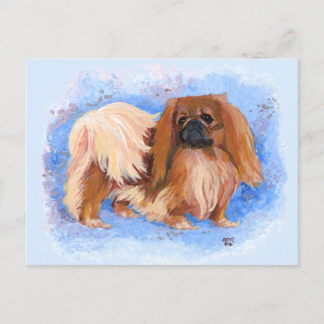 Pekingese Äkta Blå Vykort (Framsida)