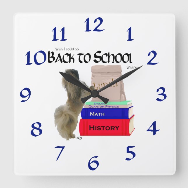 Pekingese Back to school Clock Fyrkantig Klocka (Framsida)