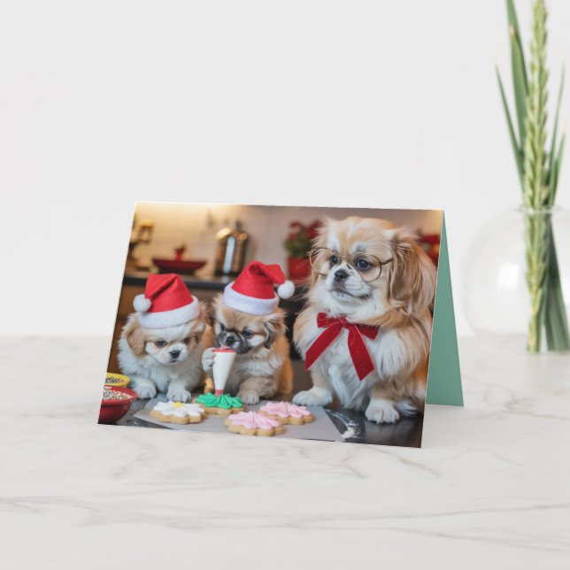 Pekingese Christmas Cookie Card Kort (Framsida)