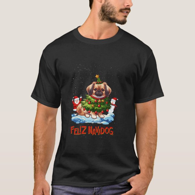 Pekingese God jul Träd Ljus Hund X Mas Do T Shirt (Framsida)