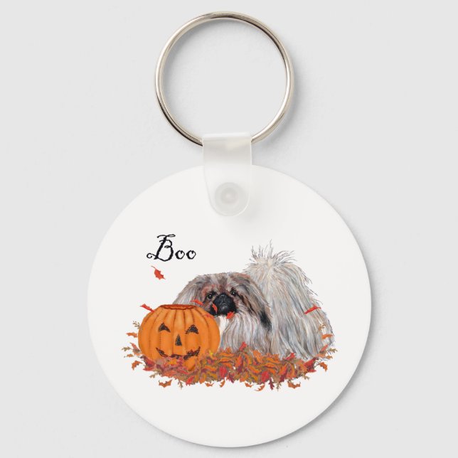 Pekingese Halloween Nyckelring (Framsida)