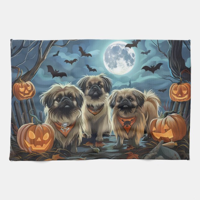 Pekingese Halloween Spooky Kökshandduk (Horisontell)