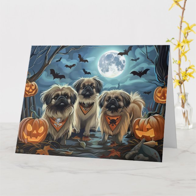 Pekingese Halloween Spooky Kort (Gul blomma)