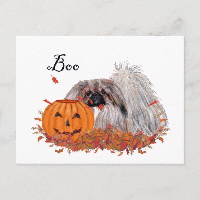 Pekingese Halloween Vykort (Framsida)