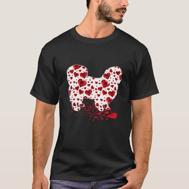 Pekingese Hearts Valentine Day Yorkie Hund älskare T Shirt (Framsida)