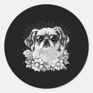 Pekingese Hund älskare Retro Stil Tattoo_1 Runt Klistermärke