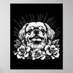 Pekingese Hund älskare Retro Stil Tattoo Poster