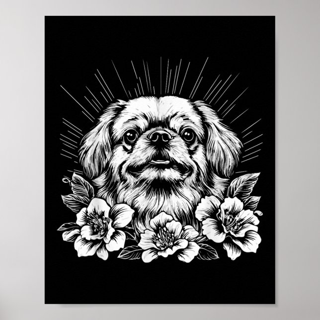 Pekingese Hund älskare Retro Stil Tattoo Poster (Framsidan)