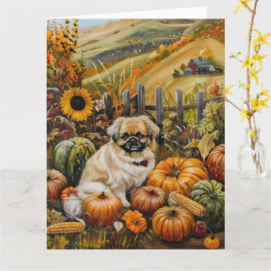 Pekingese Hund Autumn Harvest Thanksgiving Kort