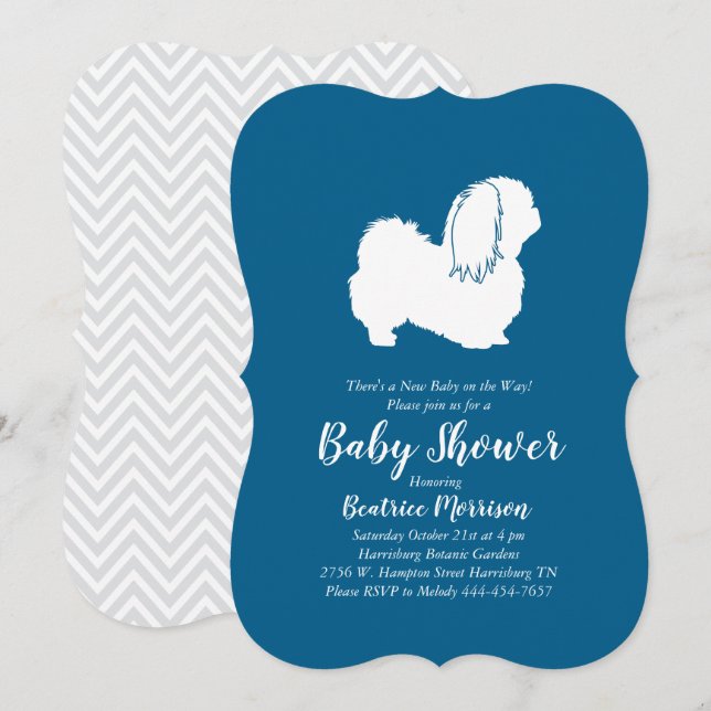 Pekingese Hund Baby Shower Boy Blue Inbjudningar (Fram/baksida)