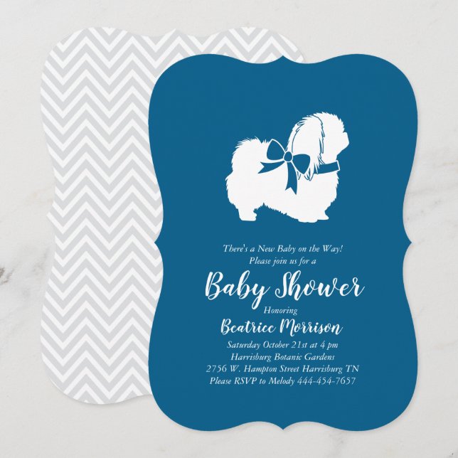 Pekingese Hund Baby Shower Boy Blue Inbjudningar (Fram/baksida)