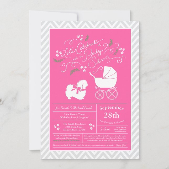 Pekingese Hund Baby Shower Girl Rosa Inbjudningar (Framsida)