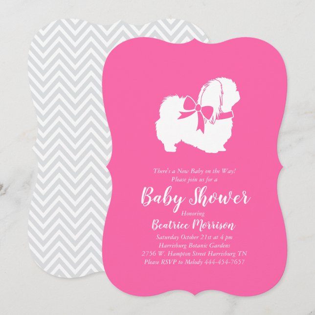 Pekingese Hund Baby Shower Girl Rosa Inbjudningar (Fram/baksida)