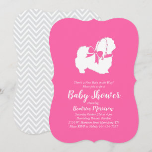 Pekingese Hund Baby Shower Girl Rosa Inbjudningar