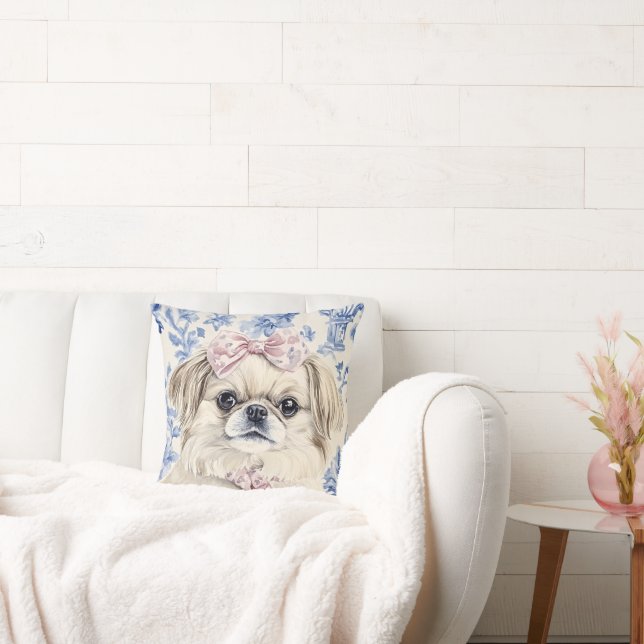 Pekingese Hund Blue Toile Kudde (Soffa)