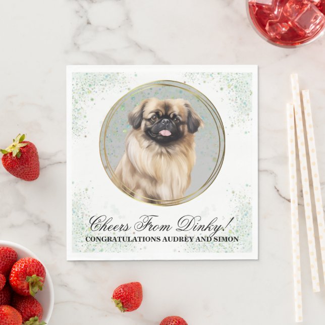 Pekingese Hund Bröllop Napkins med Hundar foto Pappersservett (Insitu)