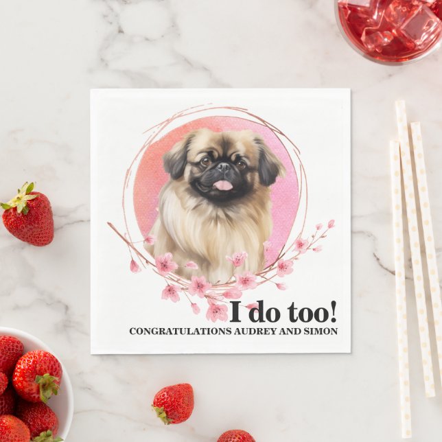 Pekingese Hund Bröllop Napkins med Hundar foto Pappersservett (Insitu)