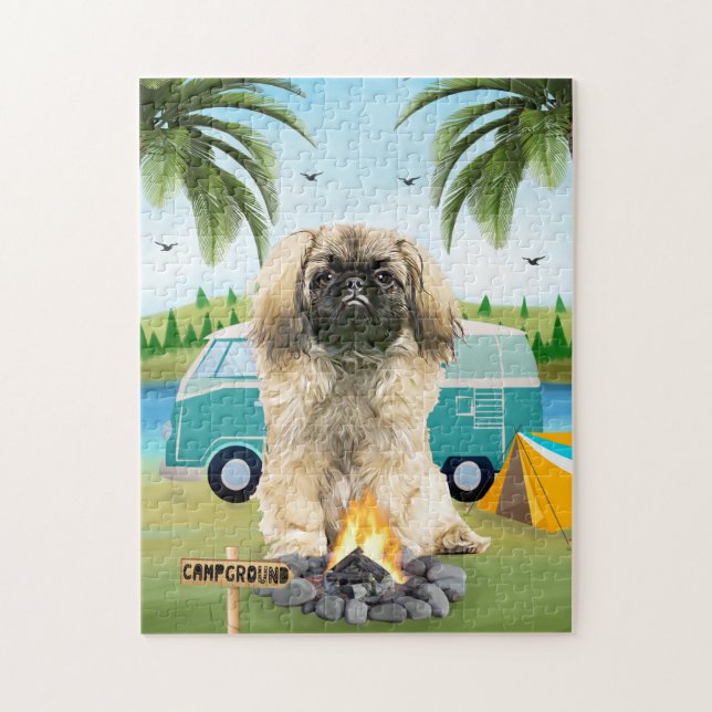 Pekingese Hund Camping Pussel (Vertikal)
