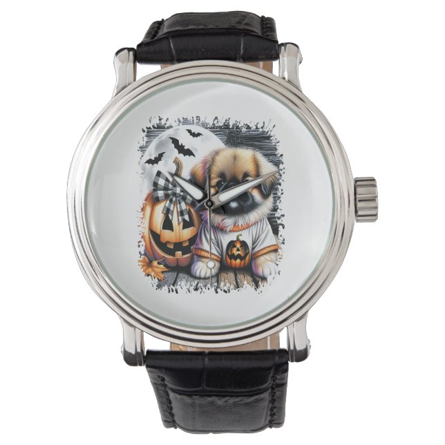Pekingese Hund Halloween Square Armbandsur (Framsida)