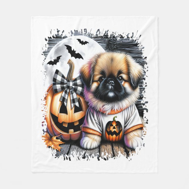 Pekingese Hund Halloween Square Fleecefilt (Framsidan)