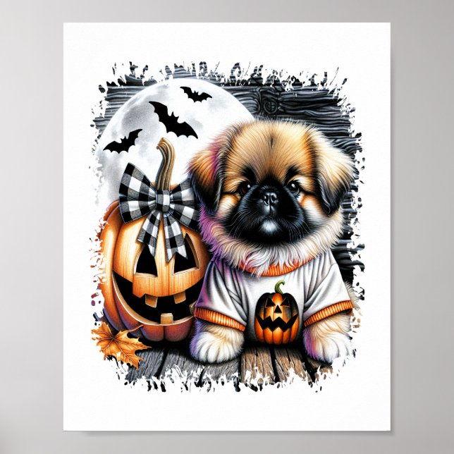 Pekingese Hund Halloween Square Poster (Framsidan)