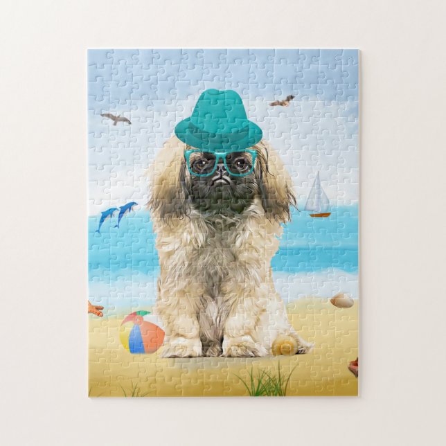 Pekingese-Hund i Beach Pussel (Vertikal)