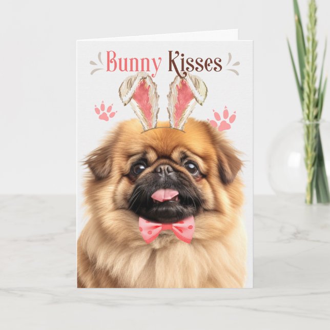 Pekingese Hund i Bunny Öron för Påsk Helgkort (Framsida)