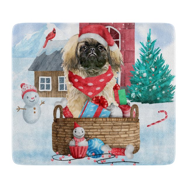 Pekingese Hund i snö julhus Hund (Framsidan)