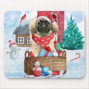 Pekingese Hund i snö julhus Hund Musmatta
