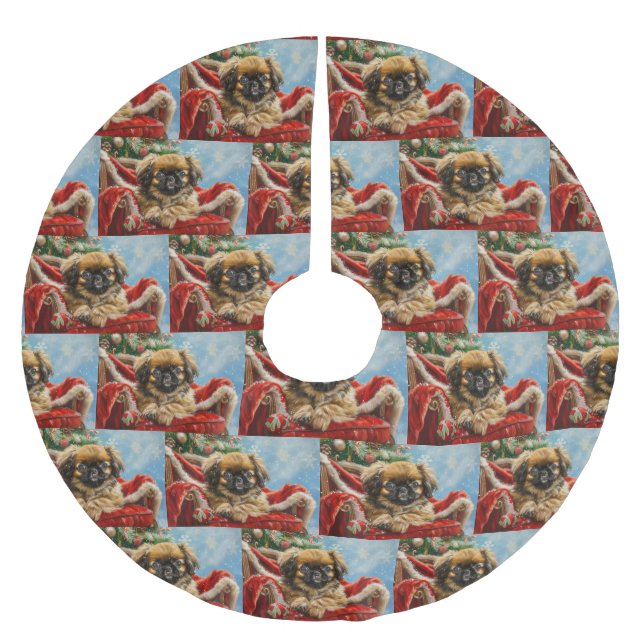 Pekingese Hund jul Julgransmatta Borstad Polyester (Framsidan)