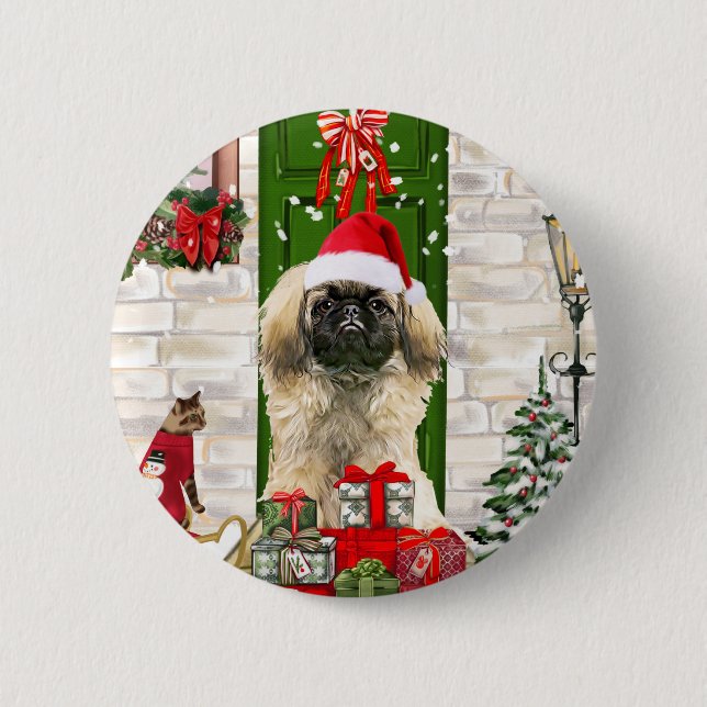 Pekingese Hund jul Knapp (Framsida)