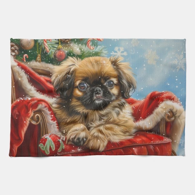 Pekingese Hund jul Kökshandduk (Horisontell)