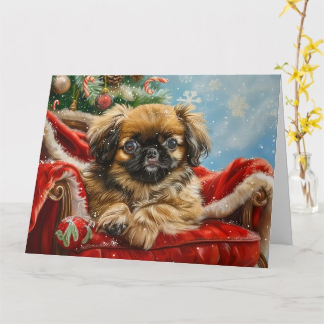 Pekingese Hund jul Kort (Gul blomma)