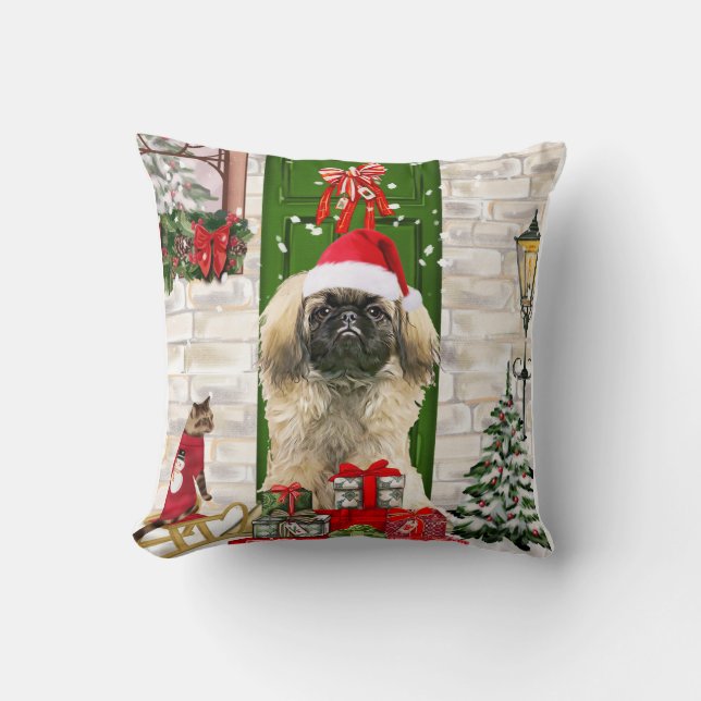 Pekingese Hund jul Kudde (Framsida)