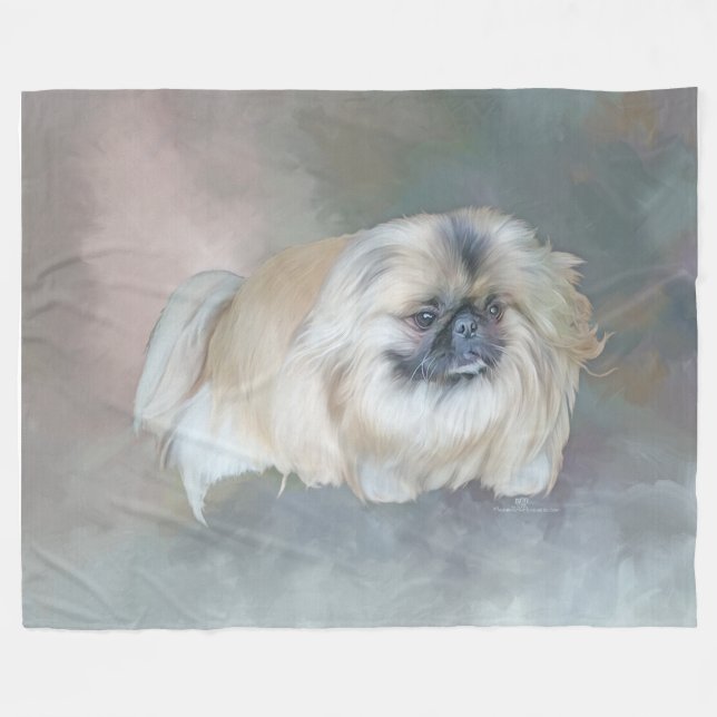 Pekingese Hund om Taupe Fleecefilt (Framsidan (Horisontell))