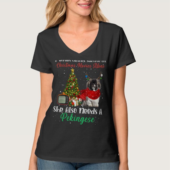 Pekingese Hund Reindeer Julgran Ornament Dec T Shirt (Framsida)