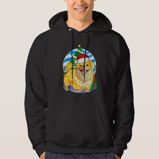 Pekingese Hund Santa Julgran Decor Hoodie (Framsida)