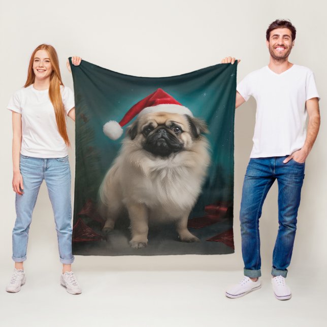 Pekingese Hund under julen i Snö Fleecefilt (På plats)