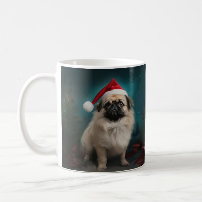 Pekingese Hund under julen i Snö Kaffemugg (Vänster)