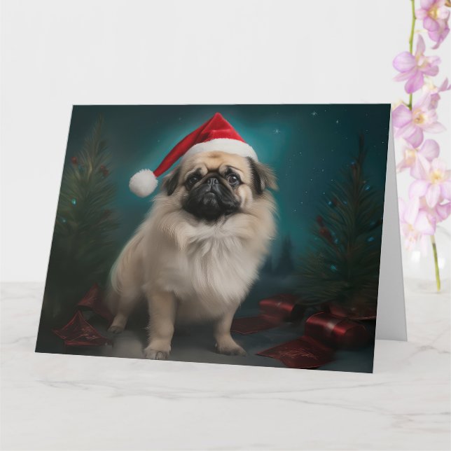 Pekingese Hund under julen i Snö Kort (Orkide)