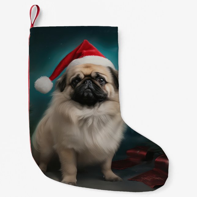 Pekingese Hund under julen i Snö Liten Julstrumpa (Framsidan)